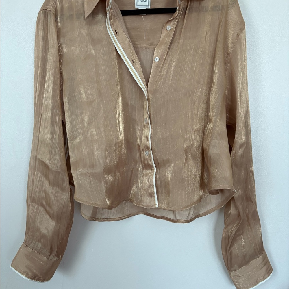Maeve Shimmering Tan Button Down Shirt